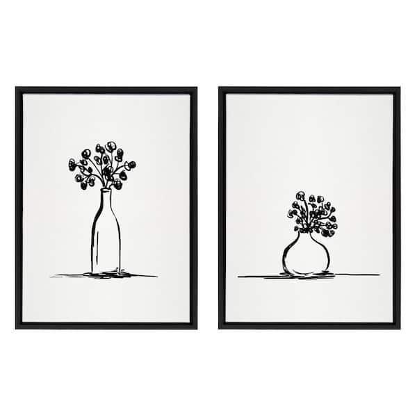 Kate and Laurel Sylvie Still Life Botanical Flower Vase 1 and 2 24 in. x 18 in. by The Creative Bunch Studio Framed Canvas Wall Art