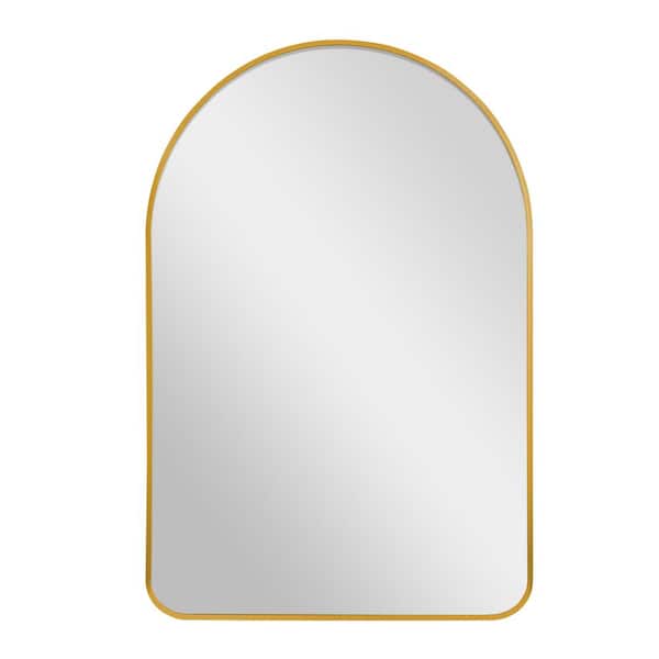 Lirago Modern 24 in. W x 36 in. H Arched Aluminum Alloy Framed Wall Mirror in Gold