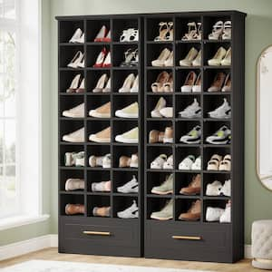 70.86 in. H x 25.6 in. W Black 24-Pairs Tall Shoe Storage Cabinet with Drawer, 9-Tier Shoe Rack for Entryway, (2-Piece)