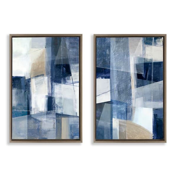 Stupell Industries Blue and Neutral Geometrics by Hannah Dawson 2-Pieces Brown Floater Frame Abstract Graphic Art Print 31 in. x 21 in.