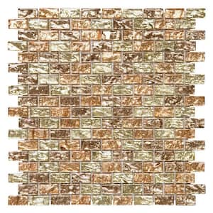 Infusion Gold Metallic 11.375 in. x 11.875 in. Interlocking Brick Glass Mosaic Wall Tile (9.38 sq. ft./Case)