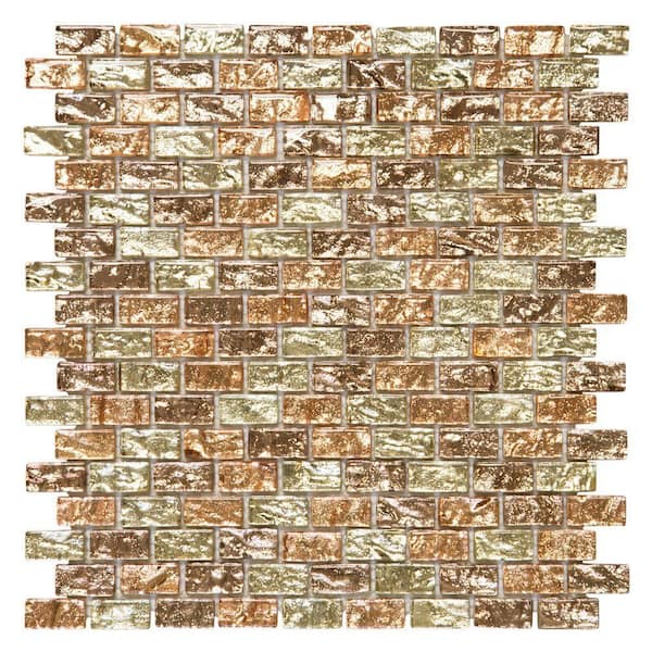 Jeffrey Court Infusion Gold Metallic 11.375 in. x 11.875 in. Interlocking Brick Glass Mosaic Wall Tile (9.38 sq. ft./Case)