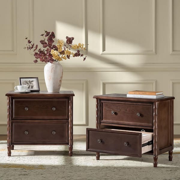 JAYDEN CREATION Fay Walnut 2-Drawer 26 in. W Nightstand with