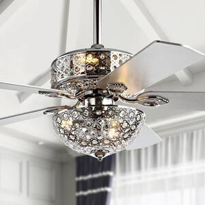 Zara 52 in. Chrome Filigree 6-Light Metal/Wood LED Ceiling Fan With Light