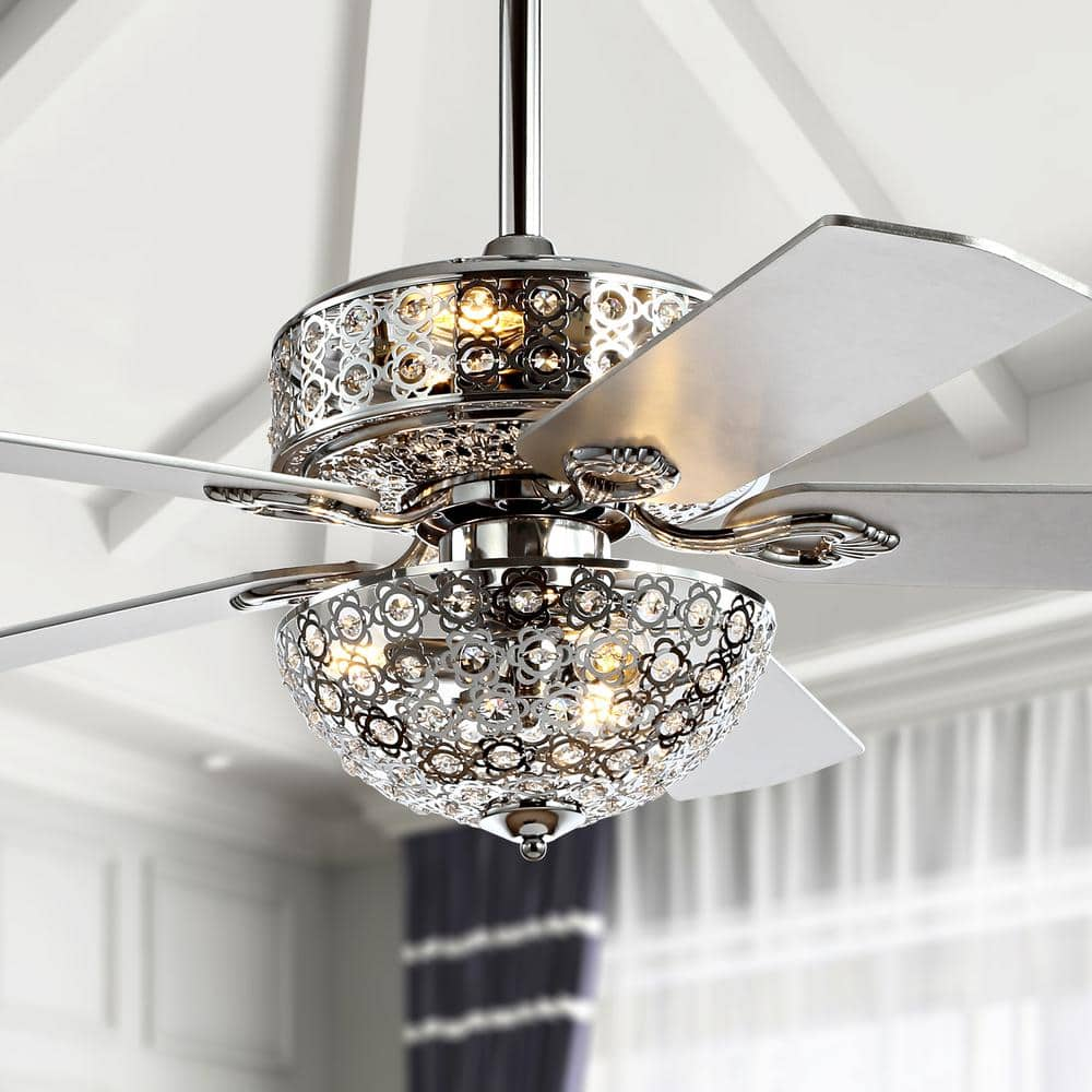 JONATHAN Y Zara 52 in. Chrome Filigree 6-Light Metal/Wood LED Ceiling ...