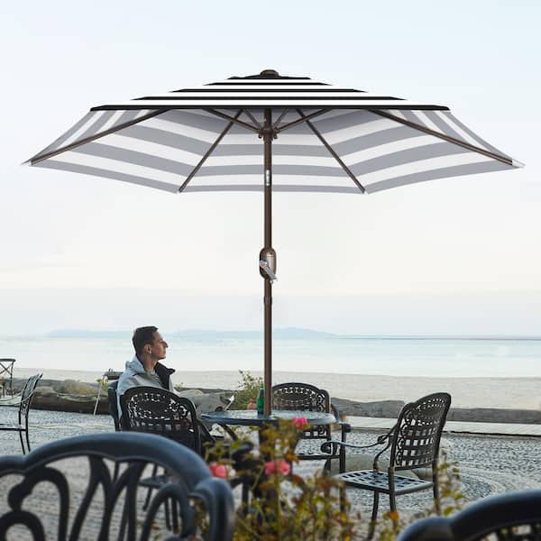 Funsite 7.5ft Outdoor Market Patio Umbrella in Black Stripe with Push Button Tilt