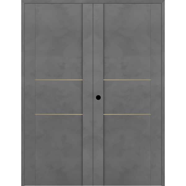 Belldinni Vona 01 2H Gold 48 in. x 80 in. Right Hand Active Dark Urban Wood Composite Double Prehung Interior Door