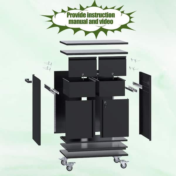 Kaikeeqli 35.5 in. H x 30 in. W x 18 in. D Black Metal Storage