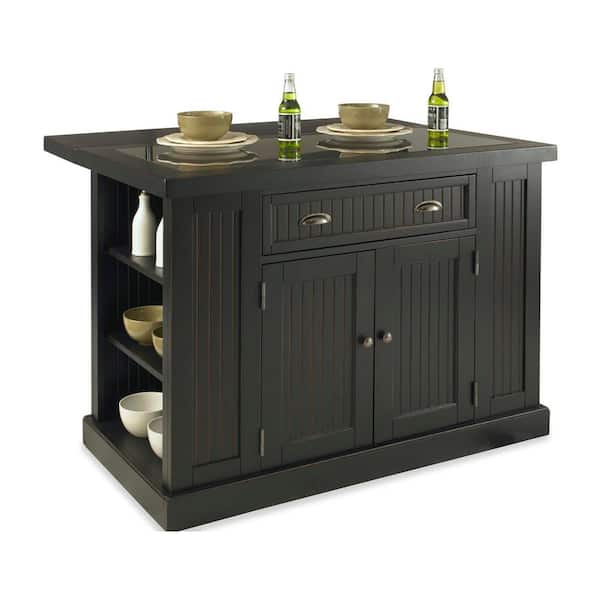 HOMESTYLES Nantucket Black Kitchen Island with Seating