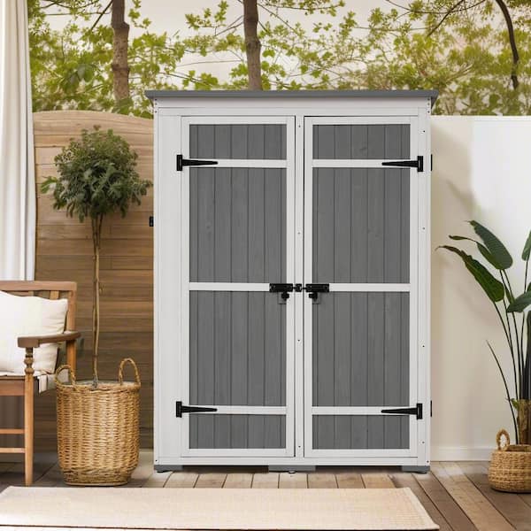 4 ft. W x 2 ft. D White Gray Wood Shed with Lockable Doors (8 sq. ft.)
