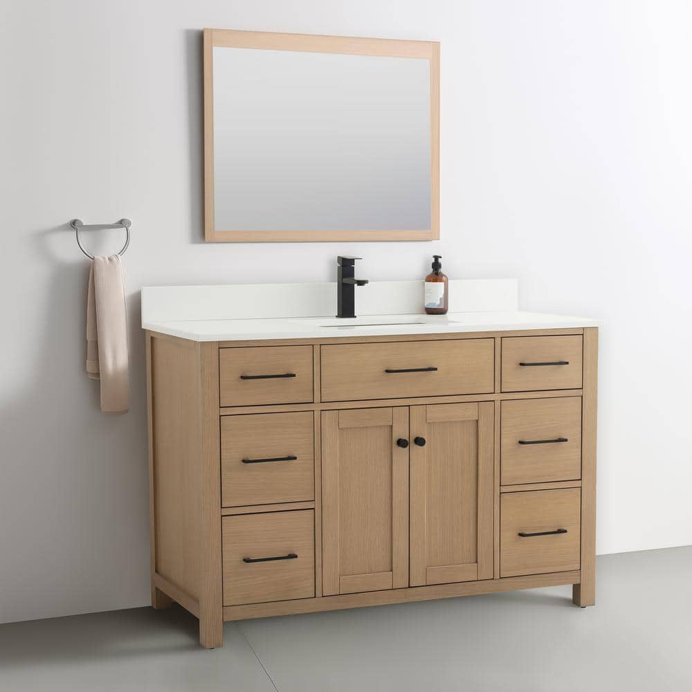 Jacklyn 49" White Oak Freestanding Bath Vanity with Ceramic Basin