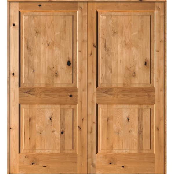 60 in. x 80 in. Rustic Knotty Alder 2-Panel Universal/Reversible Clear Stain Wood Double Prehung Interior Door