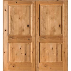 72 in. x 80 in. Rustic Knotty Alder 2-Panel Universal/Reversible Clear Stain Wood Double Prehung Interior Door
