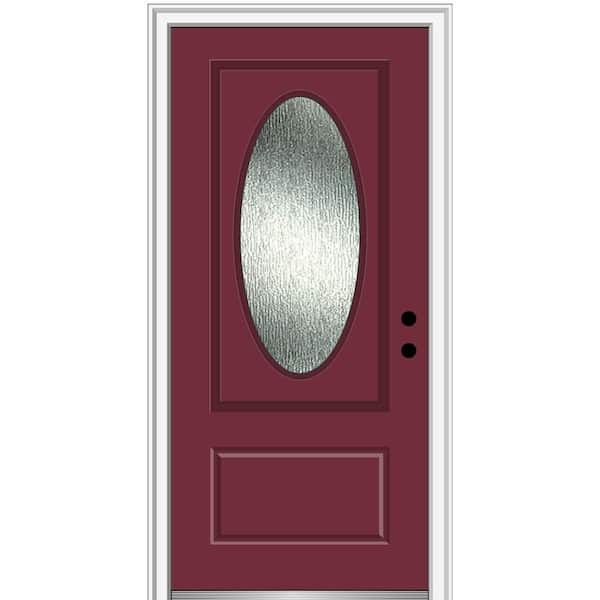 MMI Door 36 in. x 80 in. Left-Hand/Inswing Rain Glass Burgundy Fiberglass Prehung Front Door on 4-9/16 in. Frame