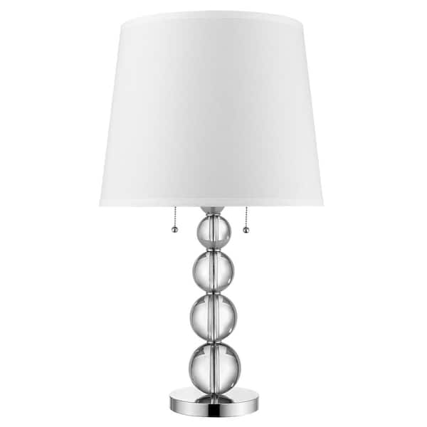 Trend Lighting Palla 28.5 in. 2-Light Crystal And Polished Chrome Table Lamp With White Linen Shade