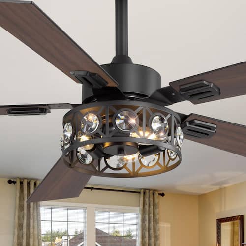 Sergio 48 in. Indoor Crystal Black Ceiling Fans with Remote Control and Light Kit Included Lighting
