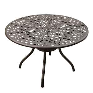 Brown Round Aluminum Dining Height Outdoor Dining Table