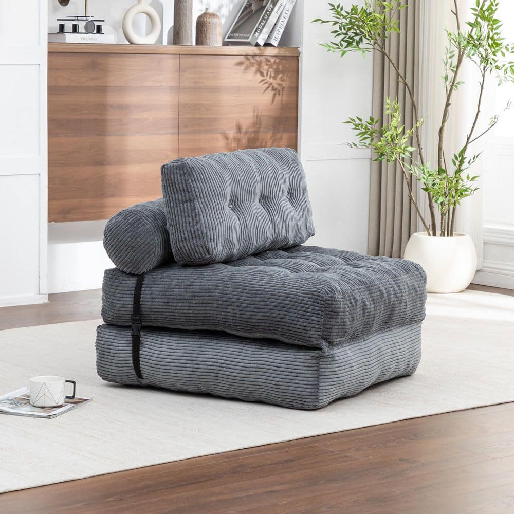 Renvix Dark Gray Corduroy Upholstered Convertible Sleeper Chair Single Sofa Bed with Pillow and Back Support price history on PriceWatchPro