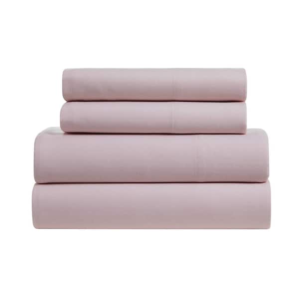 Herringbone Twill 4-Piece Pink Cotton Blend King Sheet Set