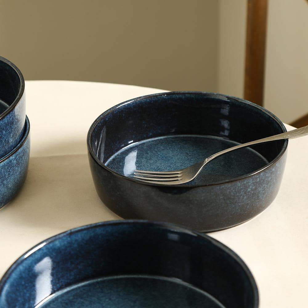 Eden 25.5 fl. oz. Dark Blue Ceramic Round Pasta Bowls Set of 4