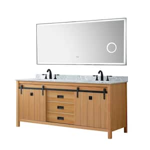 Da Vinci 71 in. W x 25 in. Dx 32 in. H Double Bath Vanity in Oak with White Carrara Marble Top and LED Mirror