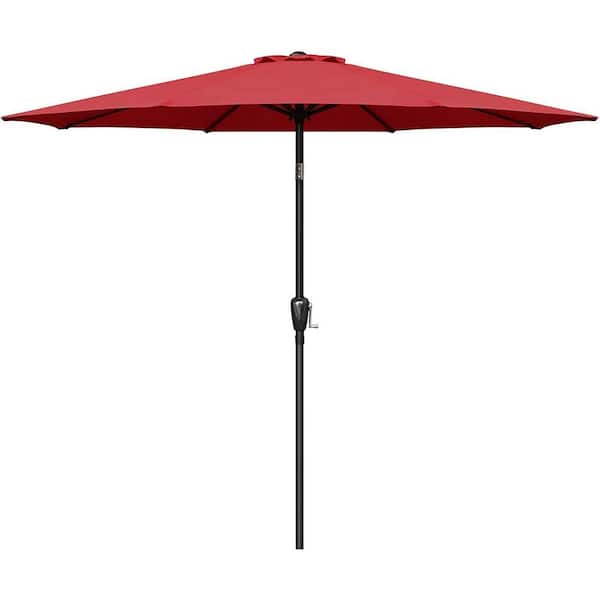 Sudzendf 9 ft. Aluminum Market Patio Umbrella in Red with Button Tilt, Crank and 8 Sturdy Ribs