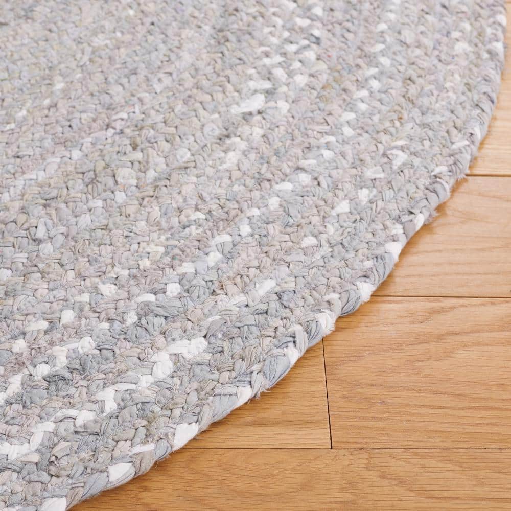 Handmade Light Gray Braided Cotton Oval Area Rug