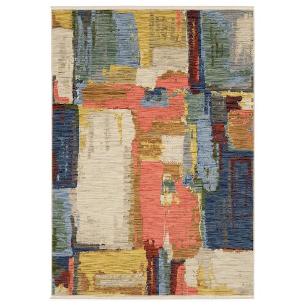 AVERLEY HOME Solano Multi-Colored/Pink Doormat 3 ft. x 5 ft. Painted Abstract Wool Nylon Blend Fringe-Edge Indoor Area Rug