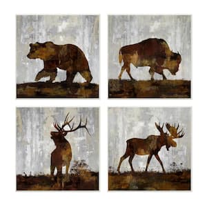 12 in. x 12 in. "Woodland Animals Bear Buffalo Deer and Moose" by Artist Carl Colburn Wood Wall Art(4Pieces)