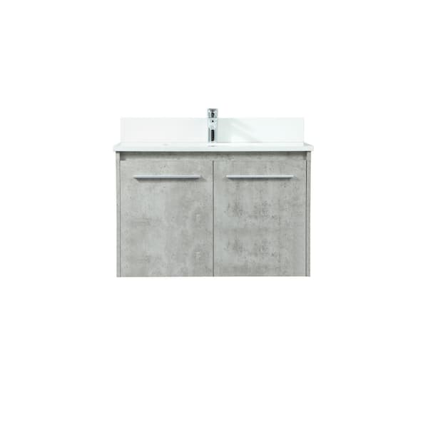 Unbranded 30 in. W Bath Vanity in Concrete Grey with Engineered Stone Vanity Top in Ivory with White Basin with Backsplash