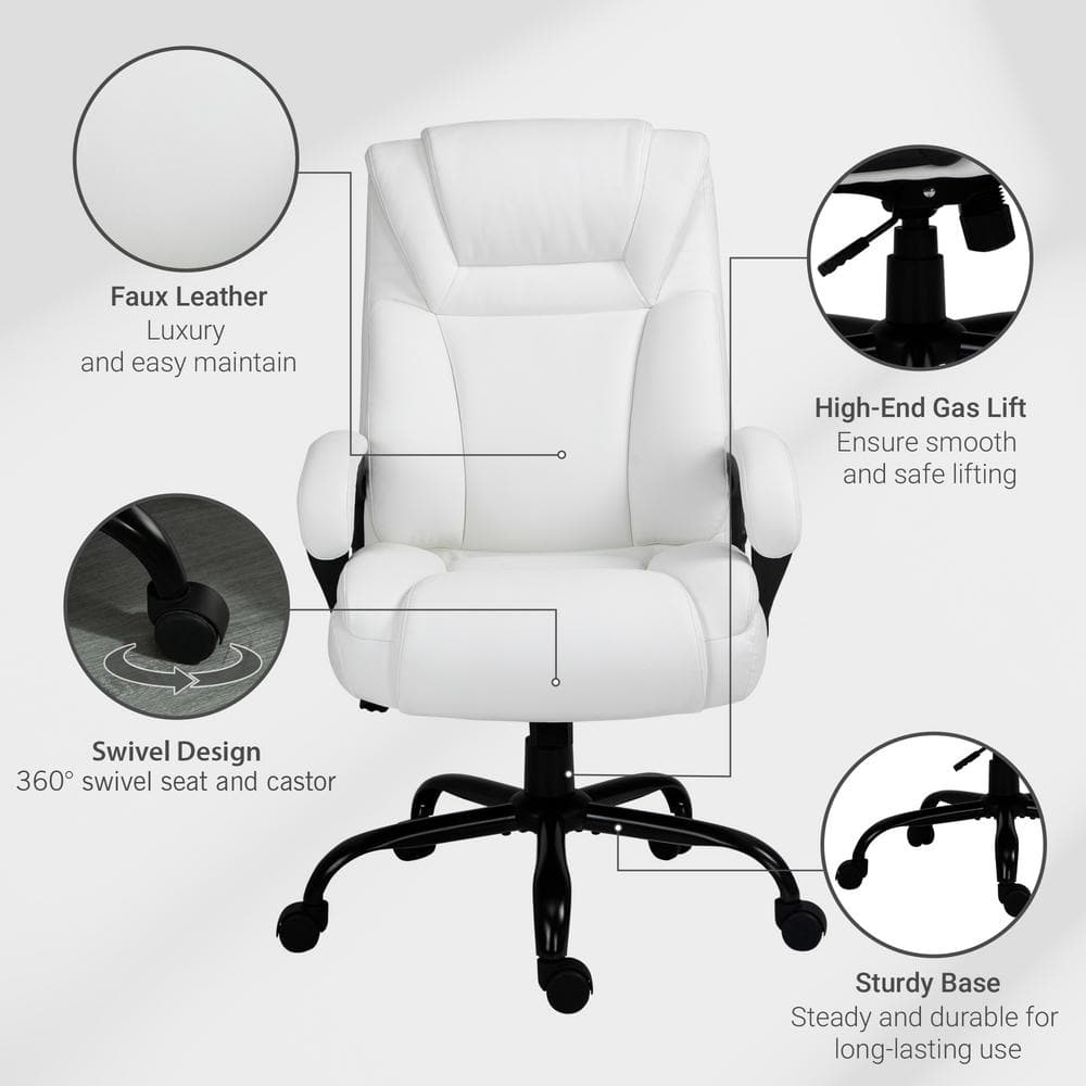 White Faux Leather High Back Executive Swivel Office Chair