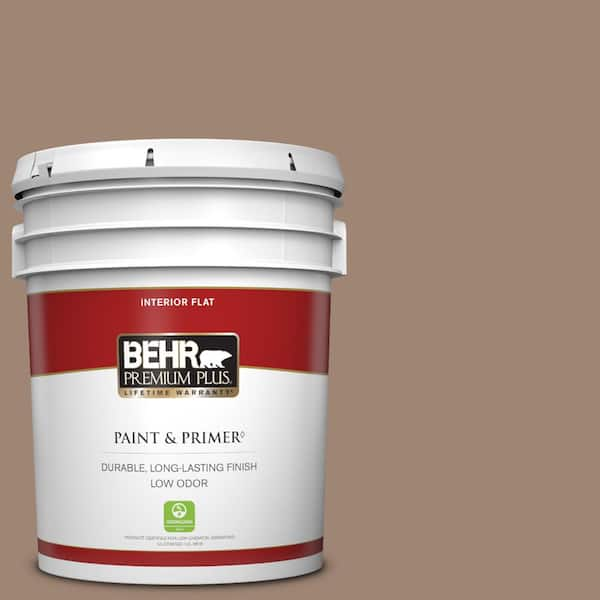 BEHR PREMIUM PLUS 5 gal. #760B-5 Blanket Brown Flat Low Odor Interior Paint & Primer