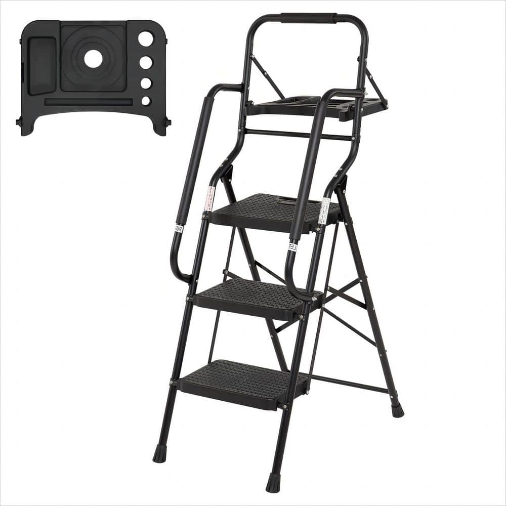 2.4 ft. Reach 3 Step Steel Folding Ladder,Step Stool with Tool Plateform,Handrails,Non-Slip Wide Pedal,330 lb Capacity price history on PriceWatchPro