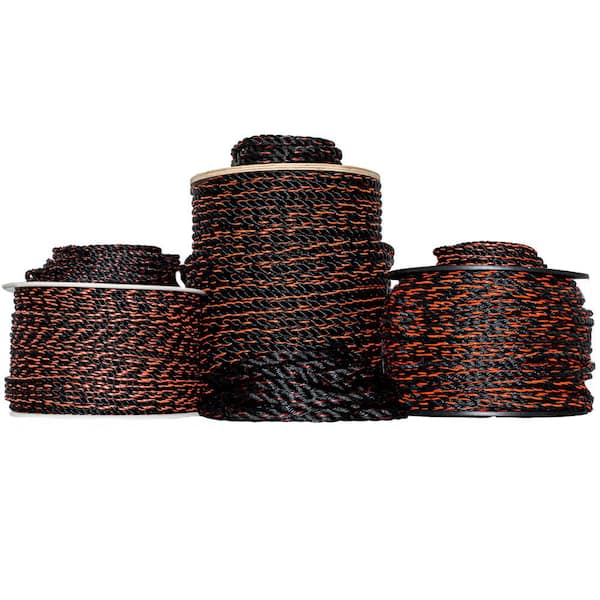SGT KNOTS 1/2 in. x 25 ft. 3 Strand Twisted Polypropylene General Use Truck Rope - Black with Orange Tracer