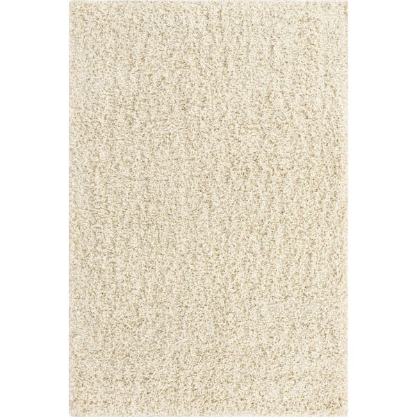 Unique Loom Solid Shag Pure Ivory 4 ft. x 6 ft. Area Rug