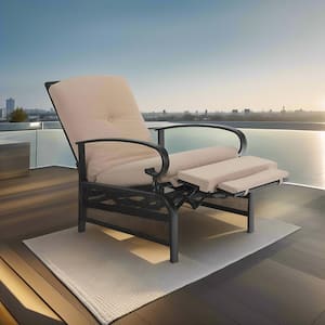 Metal Outdoor Recliner Lounge Chair with Beige Cushion