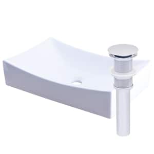 Modern Porcelain Rectangle Vessel Sink in White with Umbrella Drain in Chrome