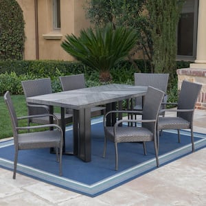 Fossili Grey 7-Piece Faux Rattan Outdoor Dining Set