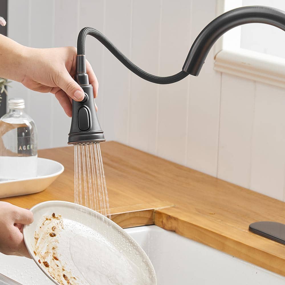 Oil-Rubbed Bronze Pull-Down Kitchen Faucet with Spray