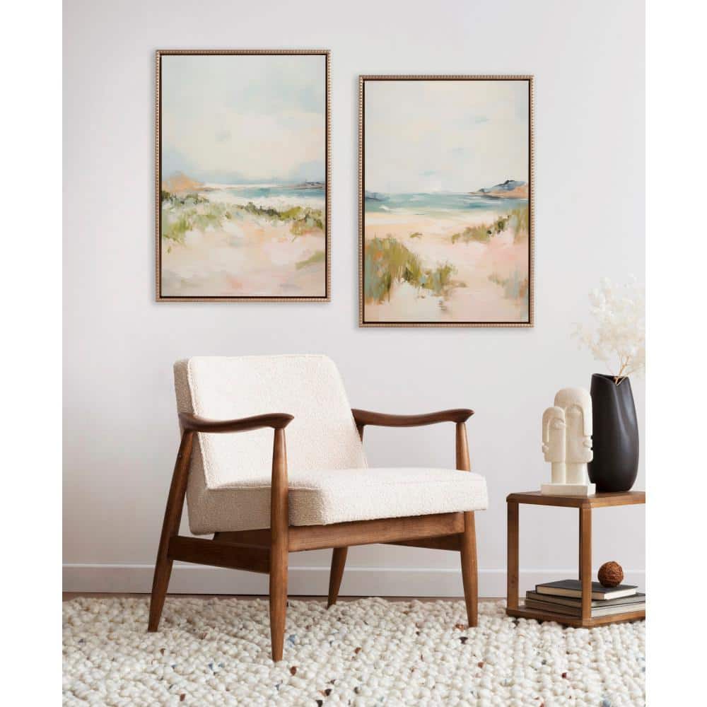 Tranquil Landscape Abstract Canvas Wall Art Set with Gold Beaded Frame