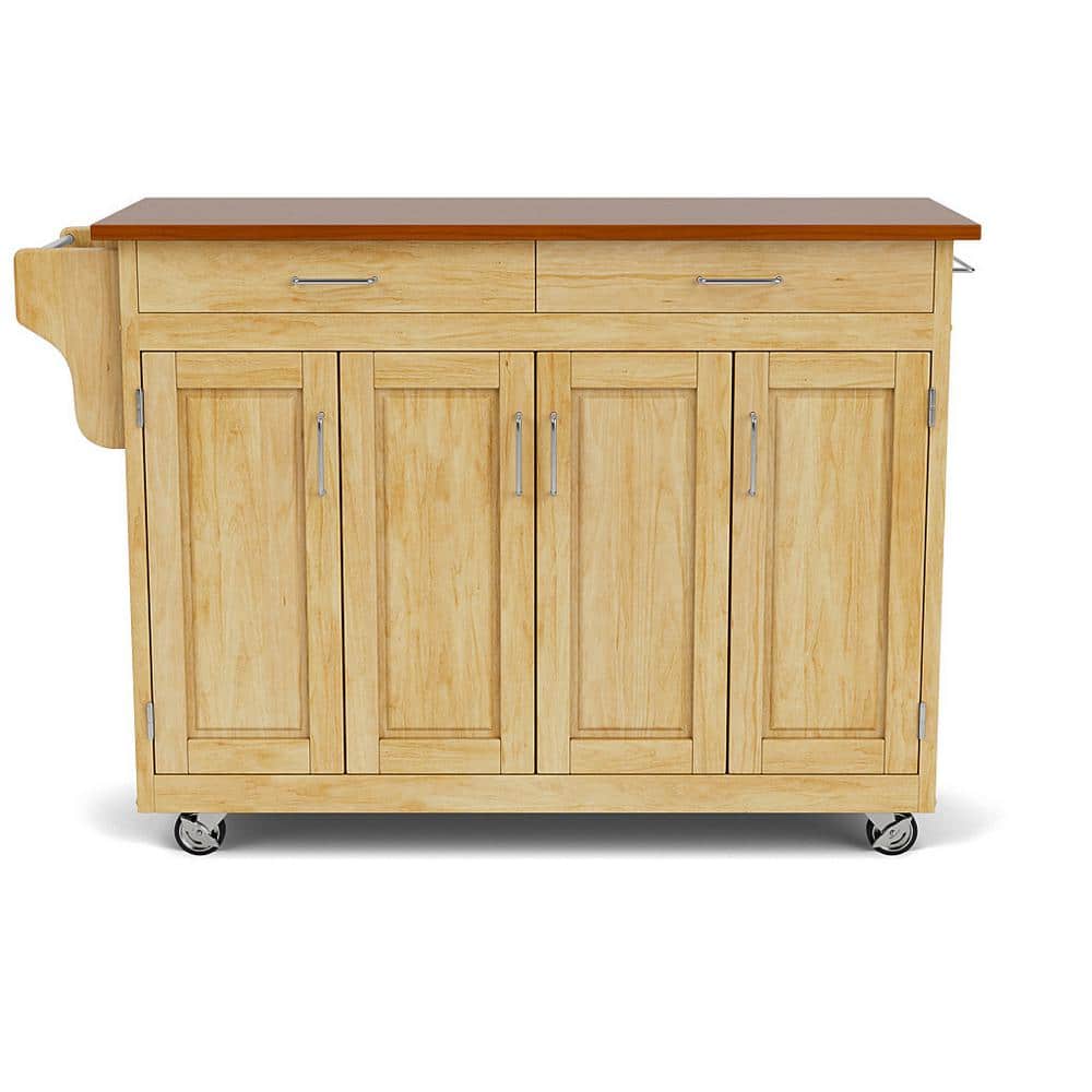 Natural Wood Kitchen Cart with Oak Top and Storage