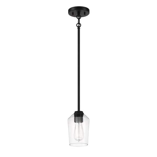 CRAFTMADE Shayna 60 Watt 1-Light Flat Black Finish Dining/Kitchen Island Mini Pendant Light w/Clear Glass Shade, No Bulb Included