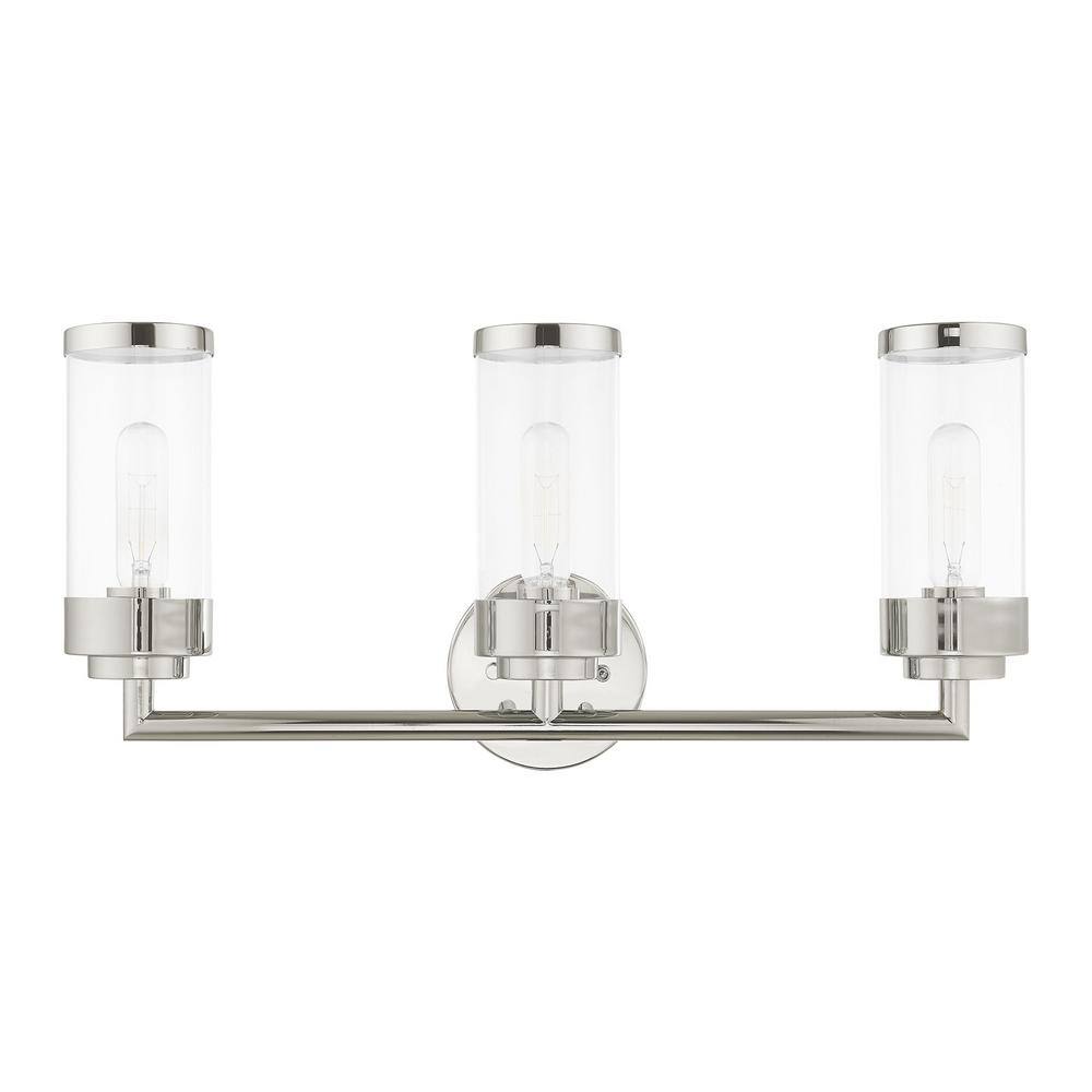 Hillcrest Polished Chrome 3-Light Vanity with Clear Glass Shades