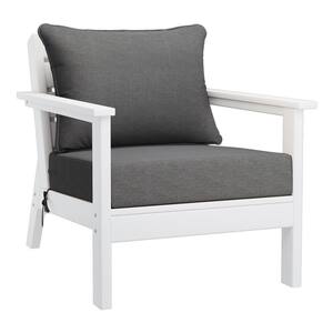 Birchwood Outdoor Patio Deep Seating HDPE Plastic Lounge Chair in White with Grey Cushions