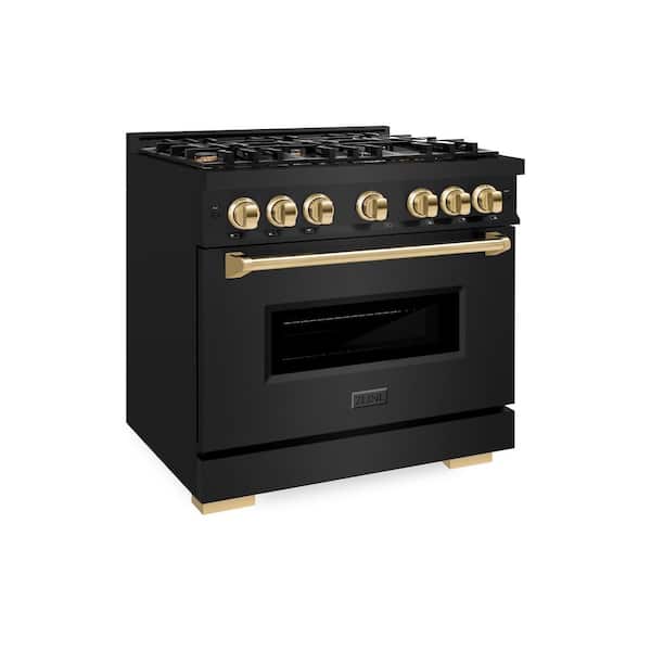Classic 36 in. 6-Burner Dual Fuel Range with Convection Oven in Black Stainless Steel and Polished Gold