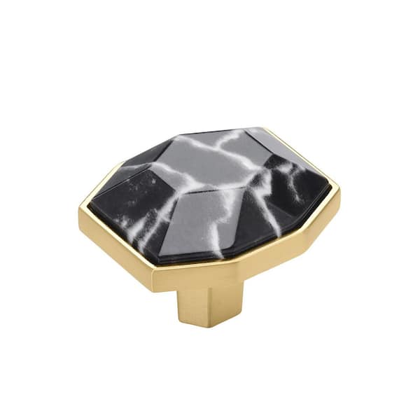 Carrione 1-5/8 in. (41 mm) Length Marble Black/Champagne Bronze Modern Geometric Cabinet Knob