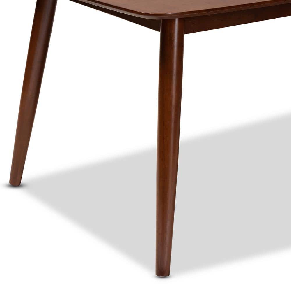 Flora Mid-Century Modern Solid Rubberwood Dining Table in Walnut