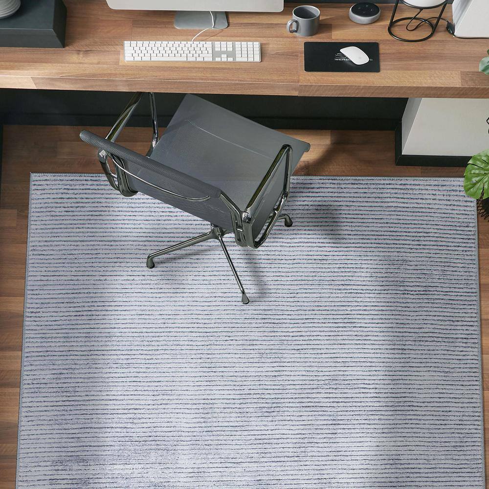 Eco-Friendly Gray Stripe Flat Woven 7'7"x9'6" Synthetic Area Rug