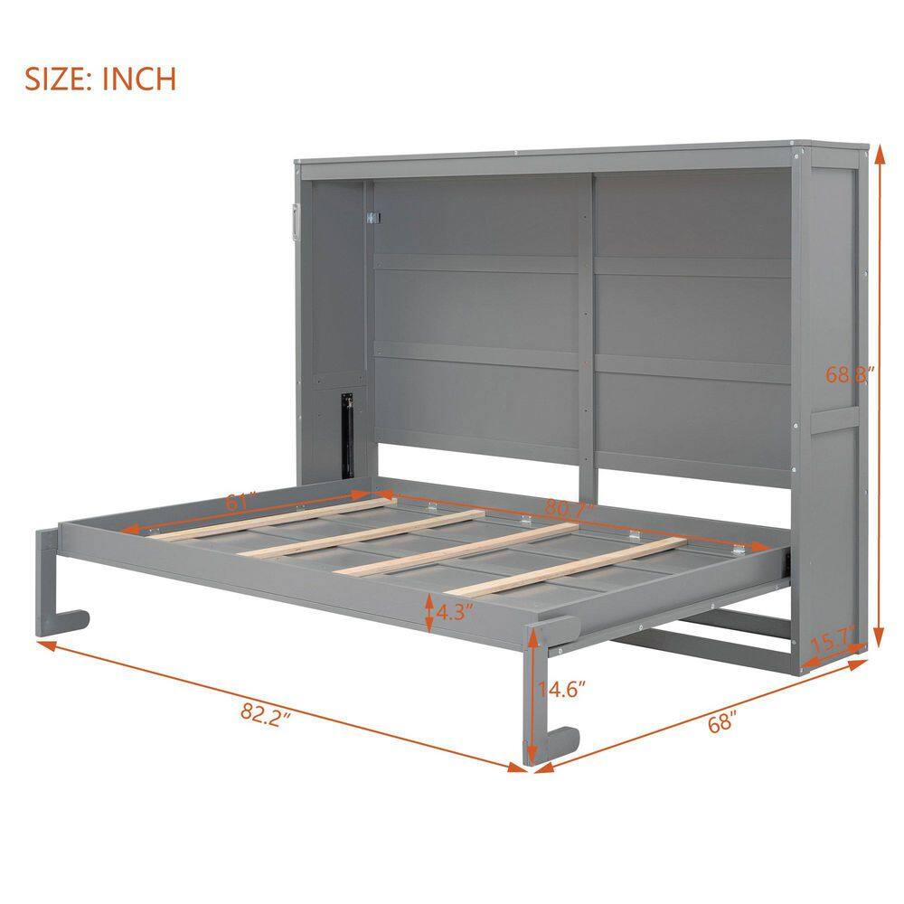 Gray Wood Frame Queen Murphy Bed - thumbnail 3