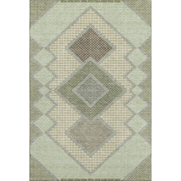 Mayfield Premium Machine Washable Abstract AMF2111 Green 3 ft. x 4 ft. Area Rug